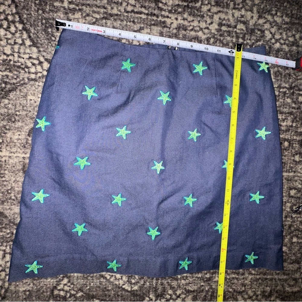 Lilly Pulitzer Vintage White Label 4 Navy Blue Green Starfish Embroidered Skirt - Picture 4 of 5